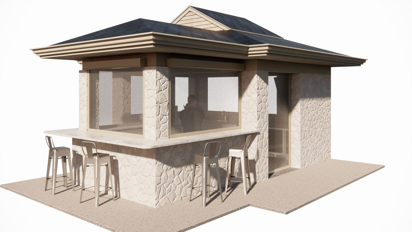 Outdoor kitchen screens, Screens down