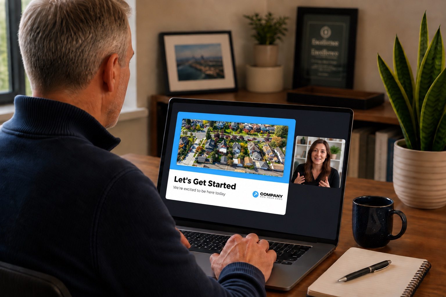 Contractor on a video call with an Ingage designer reviewing a custom presentation